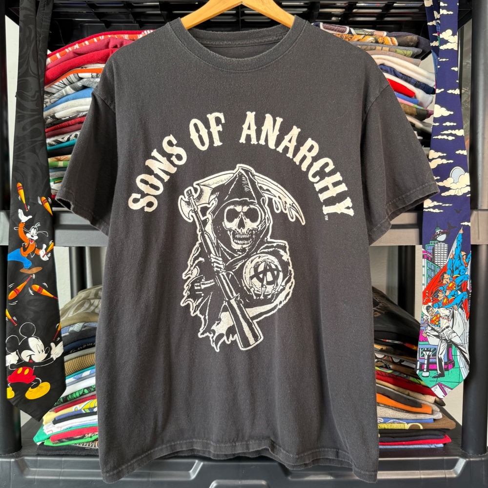 Y2K Black Sons Of Anarchy Reaper Graphic T-Shirt Large